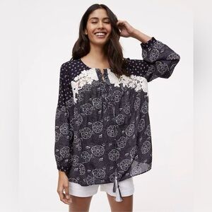 LOFT Black and White Floral Blouse